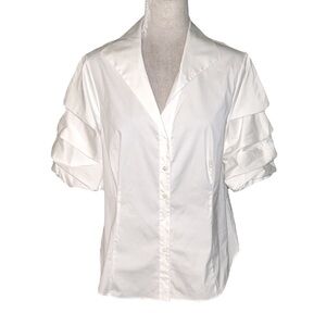 Lafayette 148 New York Crisp White Ruffle Sleeve Blouse